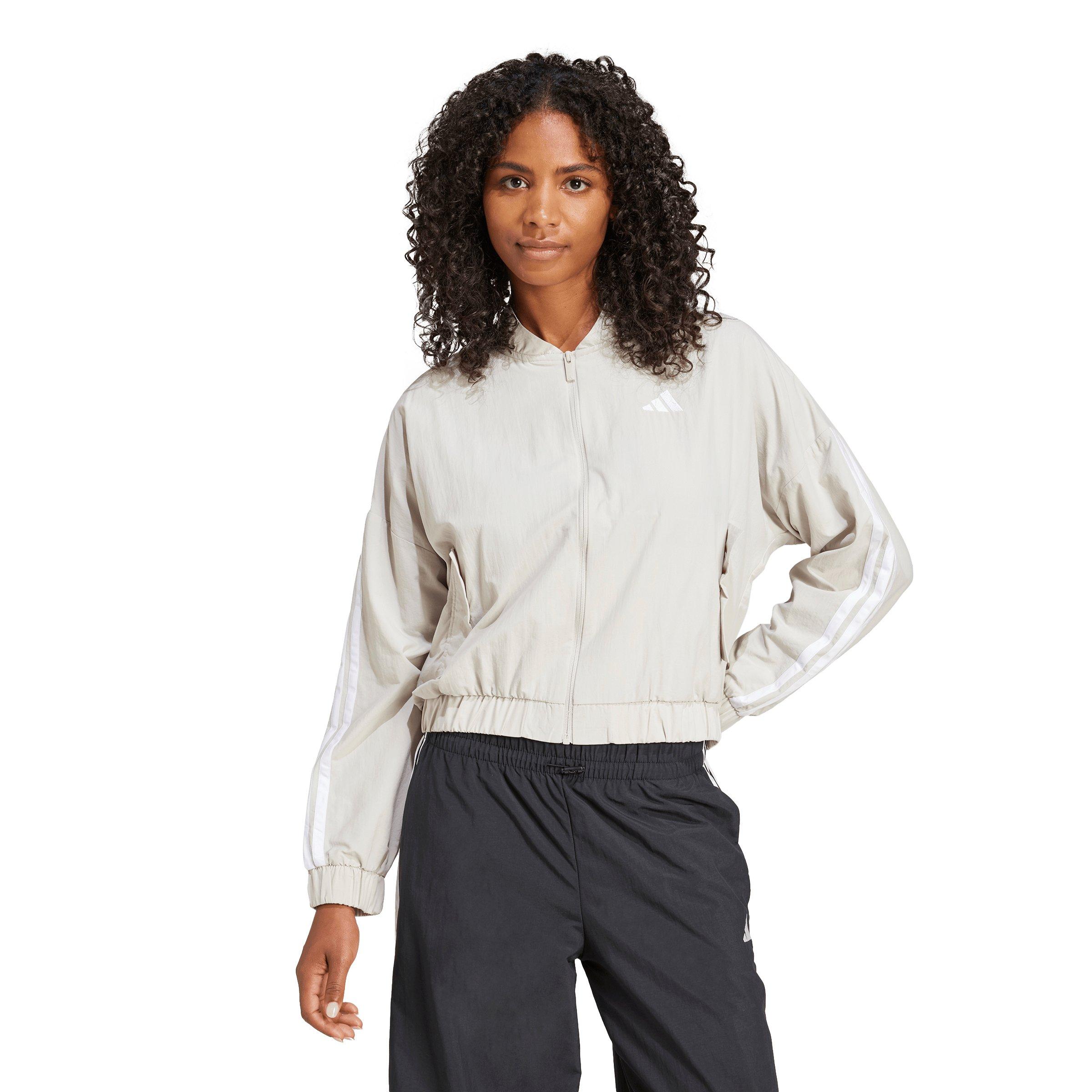 adidas Women's Essentials 3-Stripes Lifestyle Woven Bomber Jacket - Beige - BEIGE